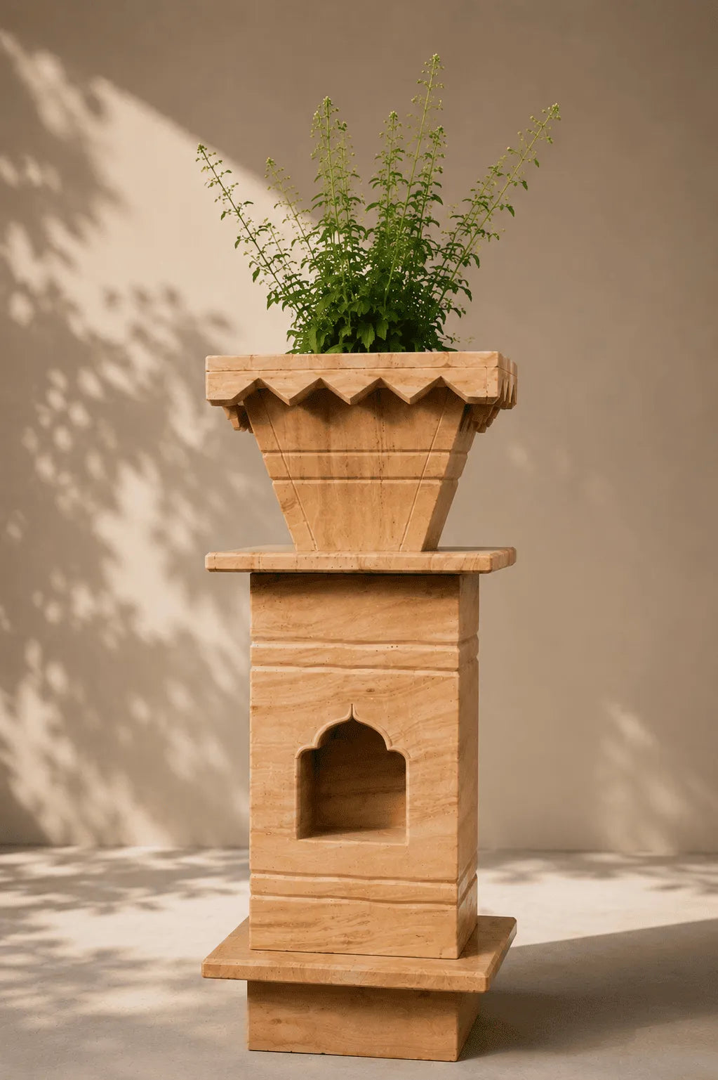 Brown Marble Tulsi Pot