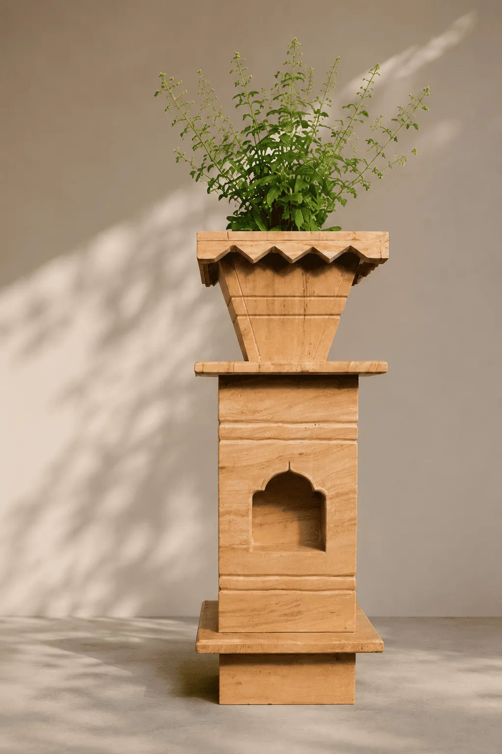 Brown Marble Tulsi Pot