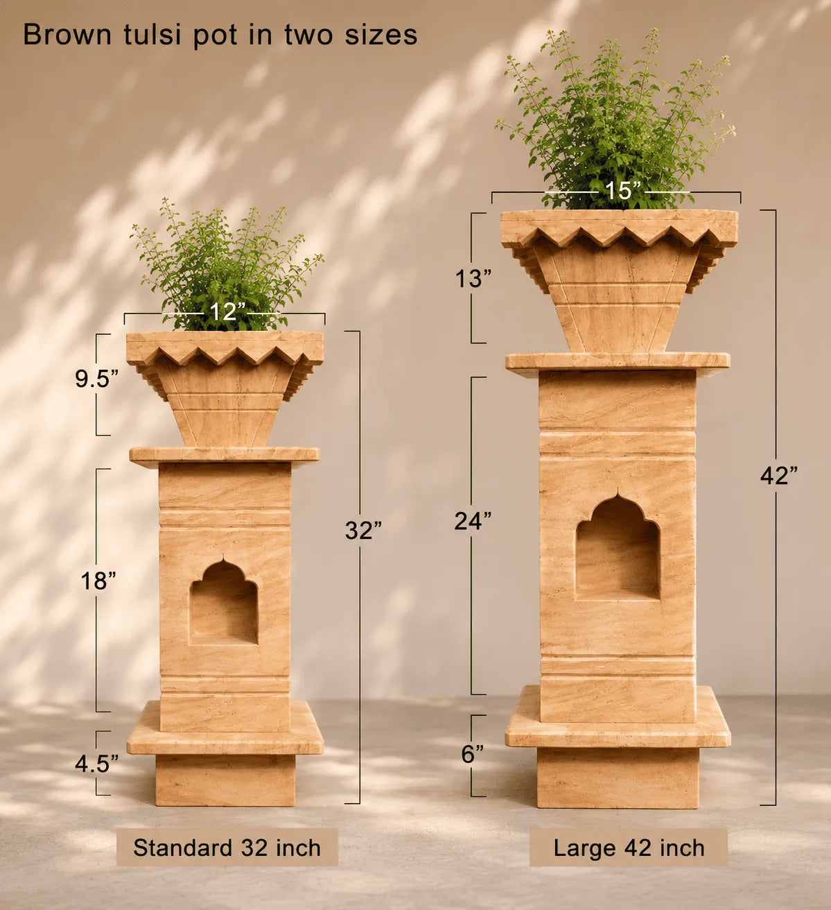 Brown Marble Tulsi Pot