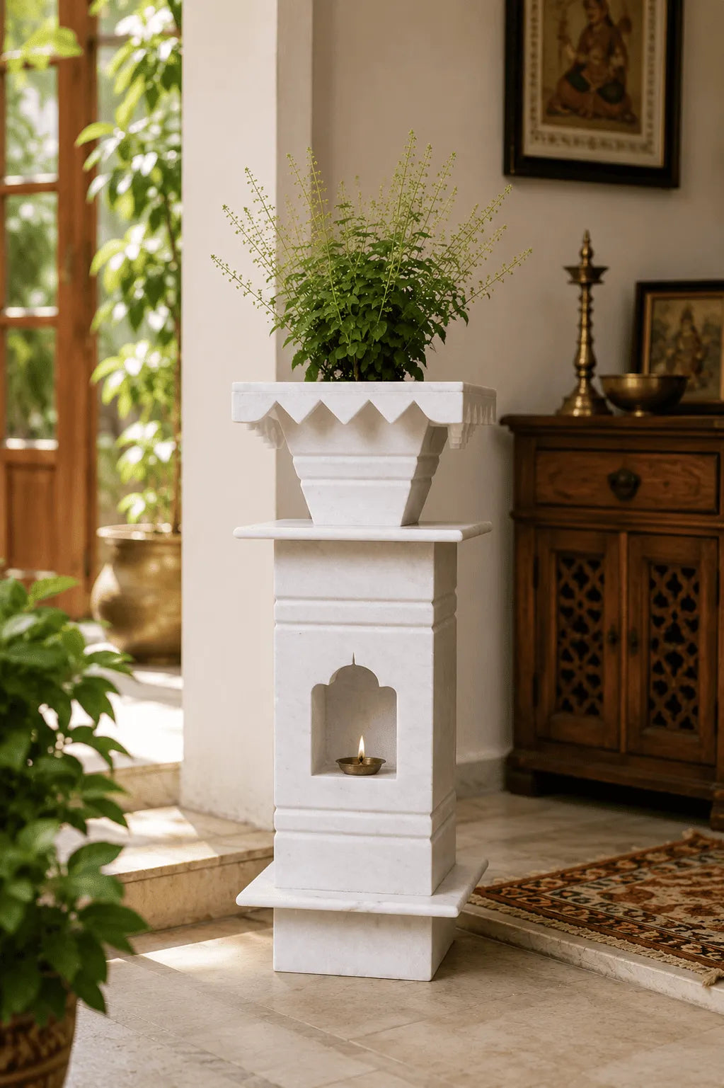 White Marble Tulsi Pot