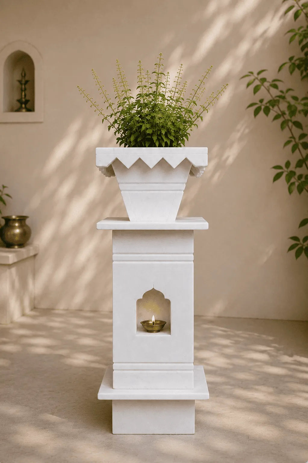 White Marble Tulsi Pot