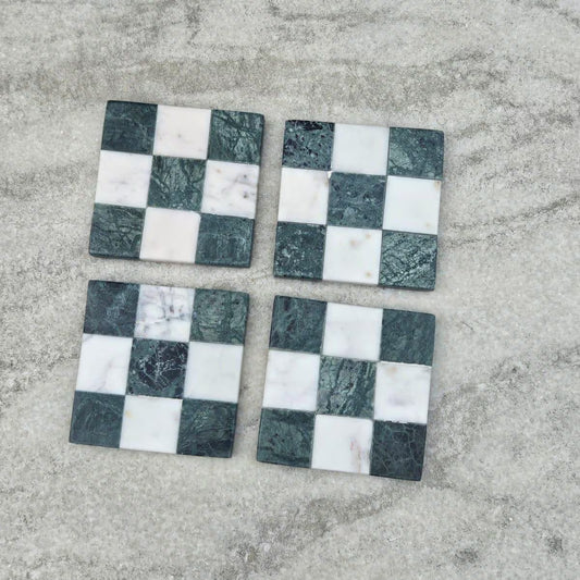 Green and White Marble Coasters, Checkered