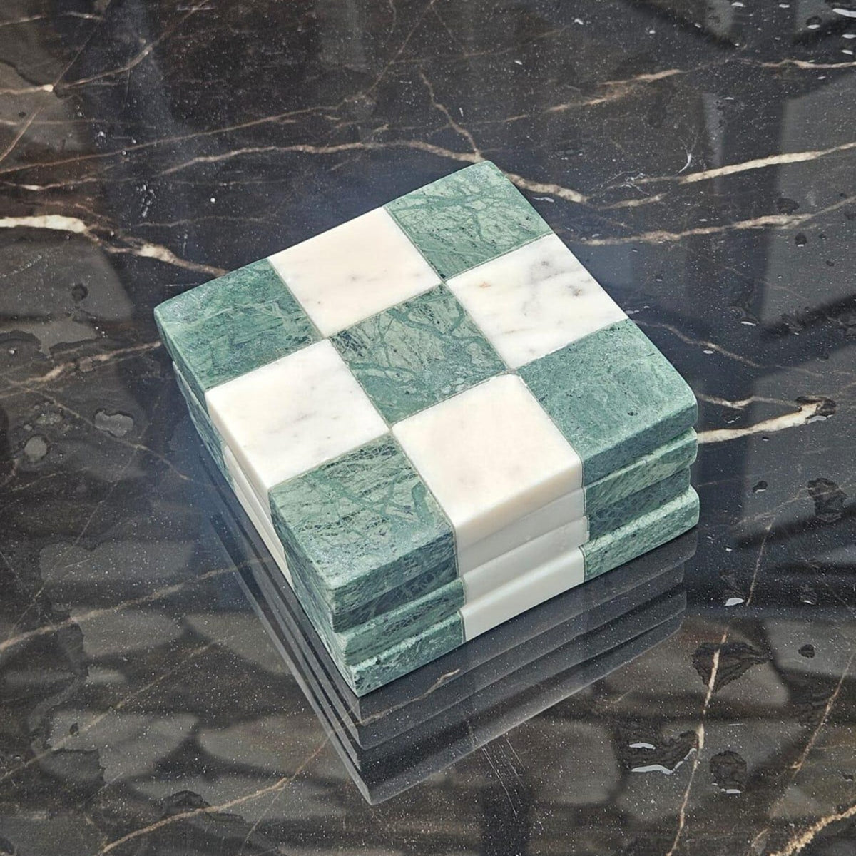 Green and White Marble Coasters, Checkered