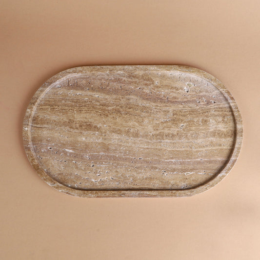 Pebble Tray - Brown Travertine Oval Tray