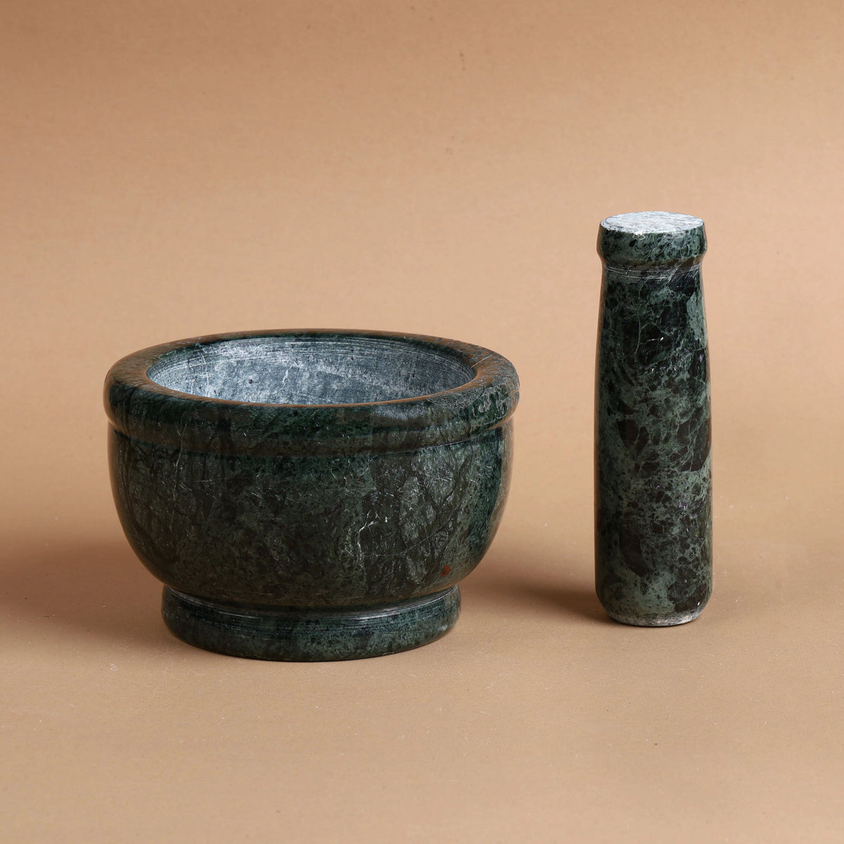 Green Marble Mortar and Pestle (Khalbatta), Wide Bowl, 5 inch