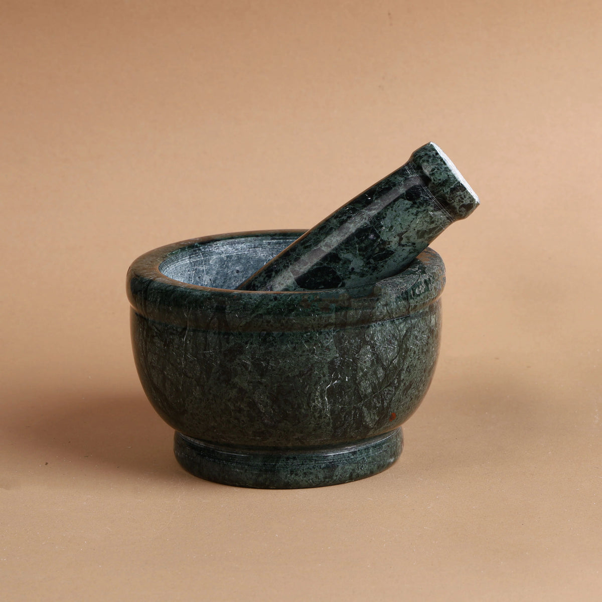 Green Marble Mortar and Pestle (Khalbatta), Wide Bowl, 5 inch