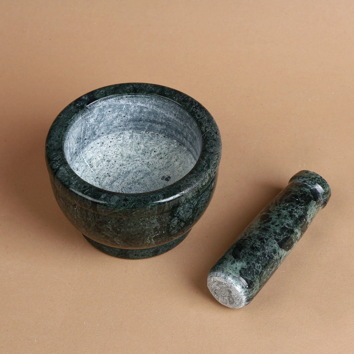 Green Marble Mortar and Pestle (Khalbatta), Wide Bowl, 5 inch