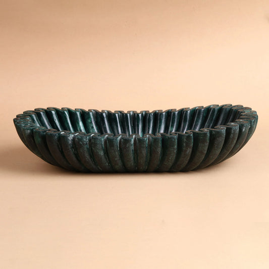 Fern Bowl - Green Marble Oval Fluted Bowl
