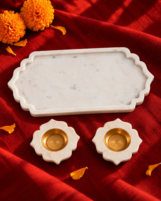 Scalloped Marble Serving Tray (Rectangular)