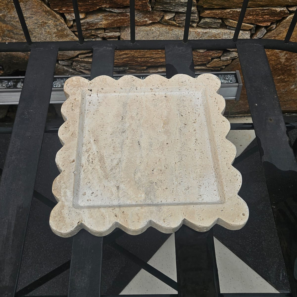 Frill Tray - Scalloped Travertine Square Tray
