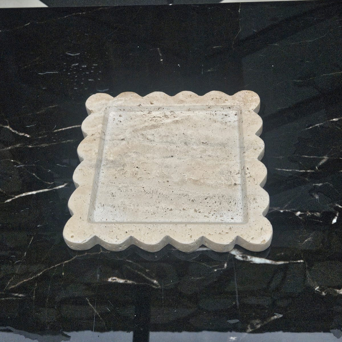Frill Tray - Scalloped Travertine Square Tray