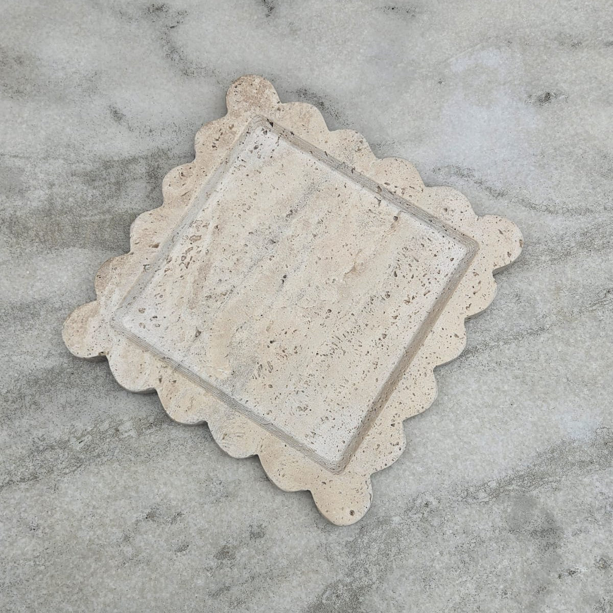 Frill Tray - Scalloped Travertine Square Tray