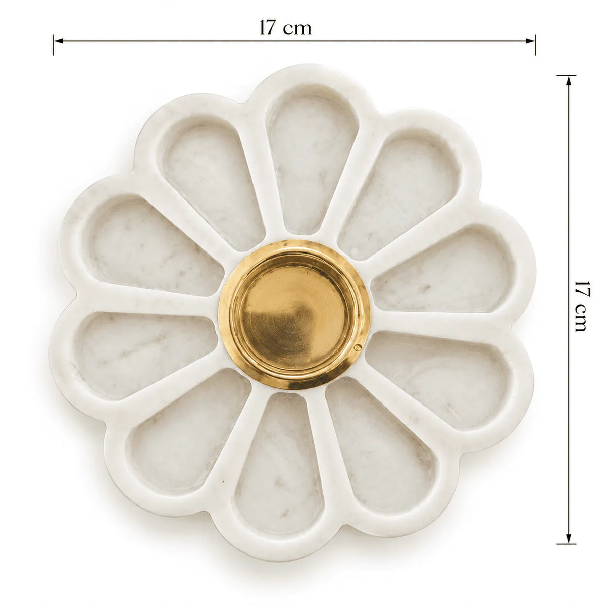 Marble Flower Diya Platter with Brass Tealight Cup