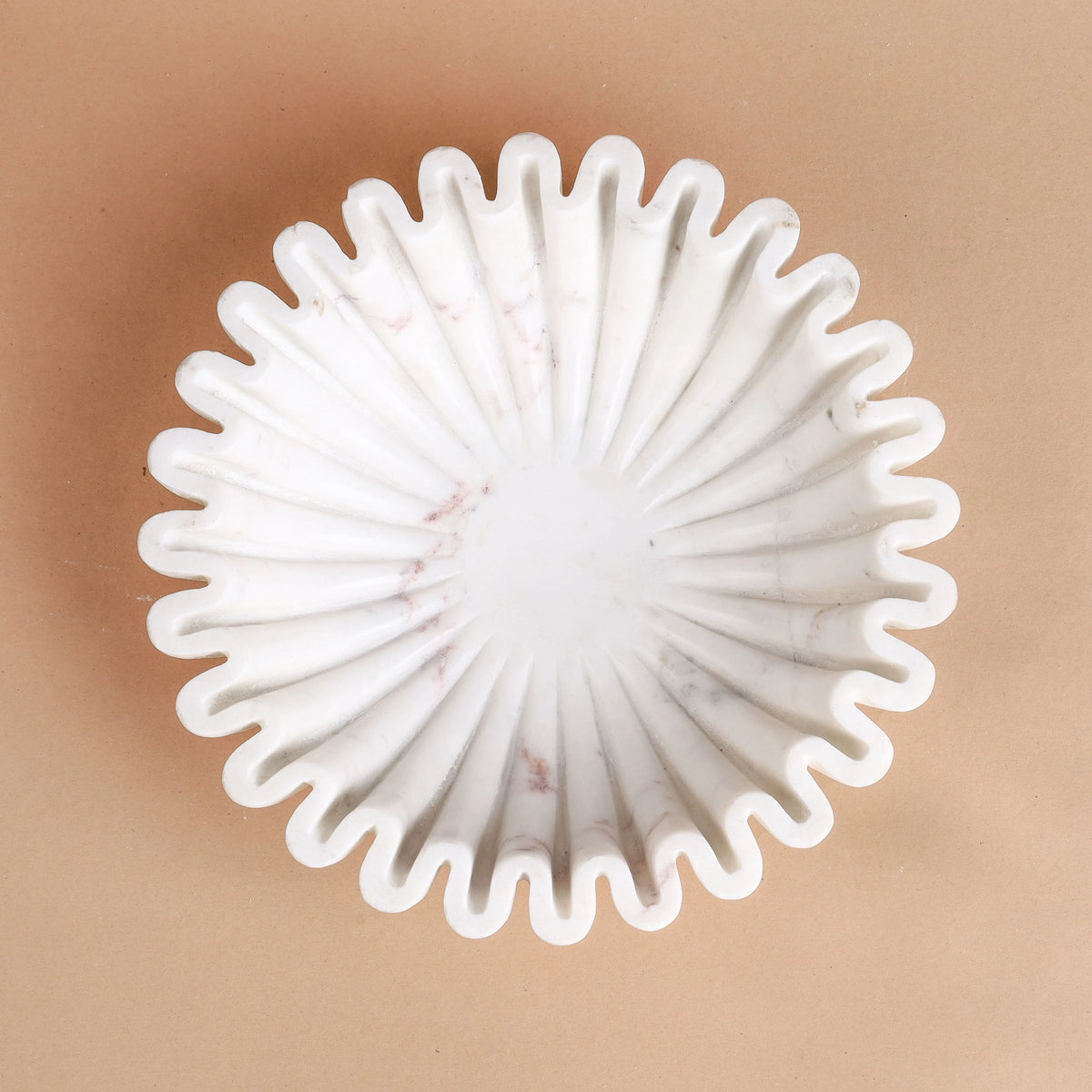 Blush Bowl - White Marble Fluted Bowl with Soft Veining
