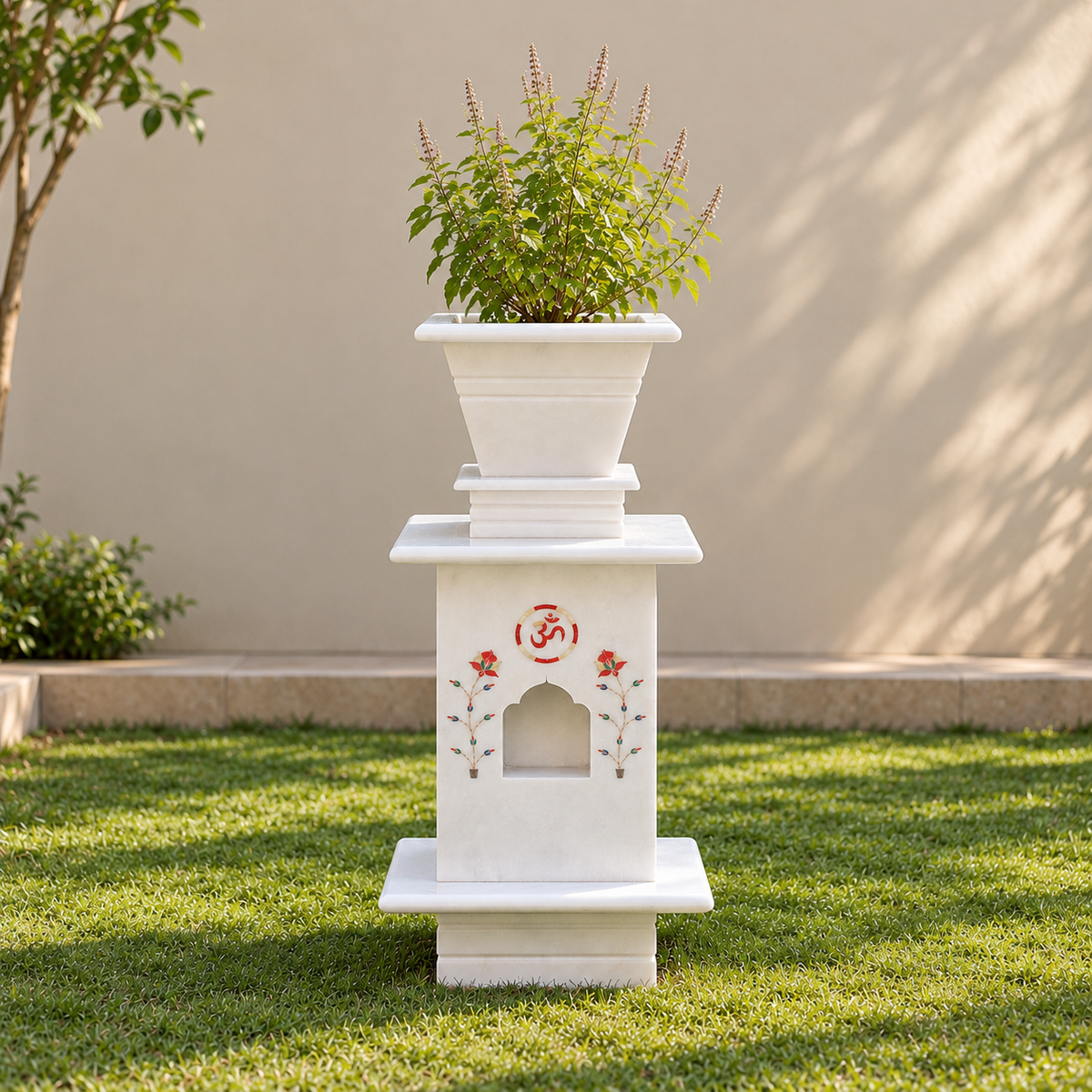 Inlay Work Marble Tulsi Pot