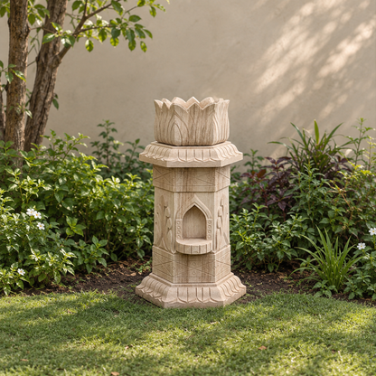 Carved Hexagonal Sandstone Tulsi Pot -