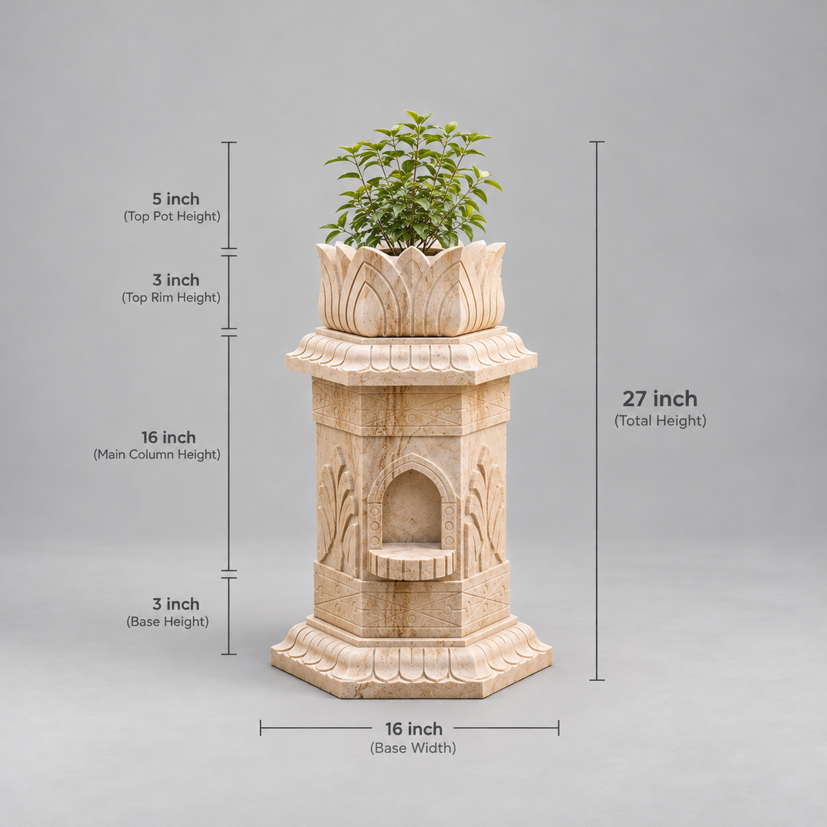 Carved Lotus-Top Sandstone Tulsi Pot