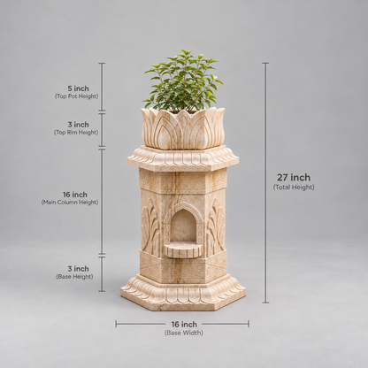 Carved Lotus-Top Sandstone Tulsi Pot