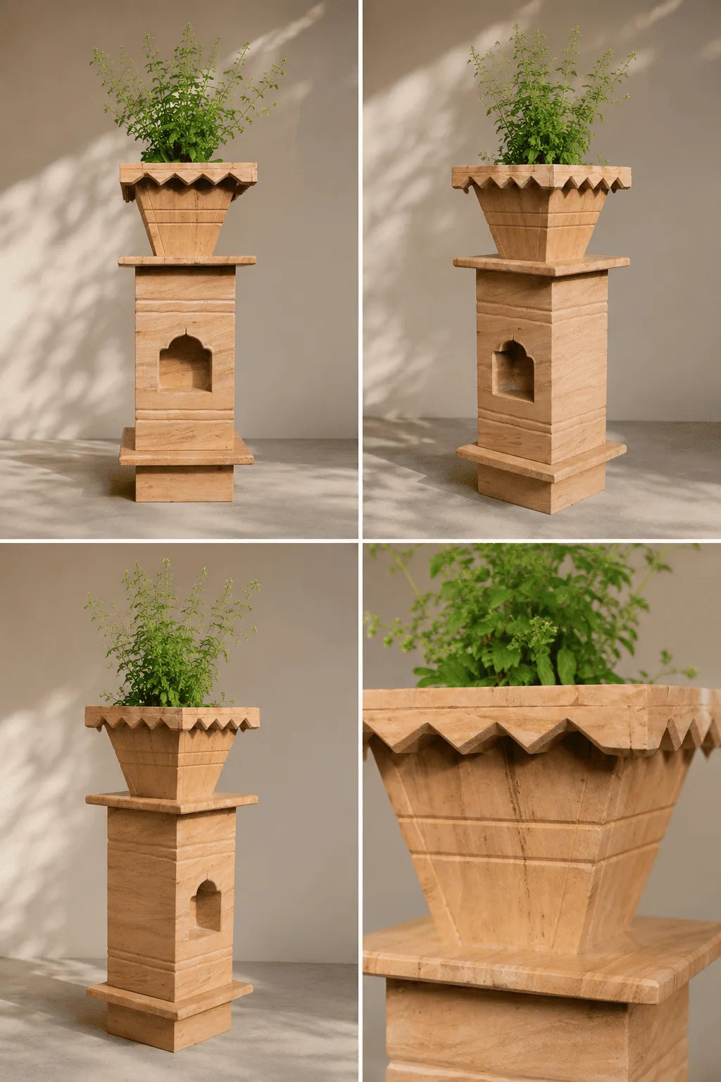 Brown Marble Tulsi Pot