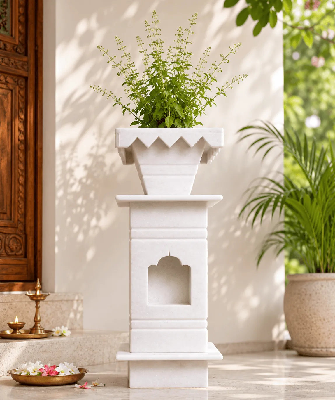 White Marble Tulsi Pot