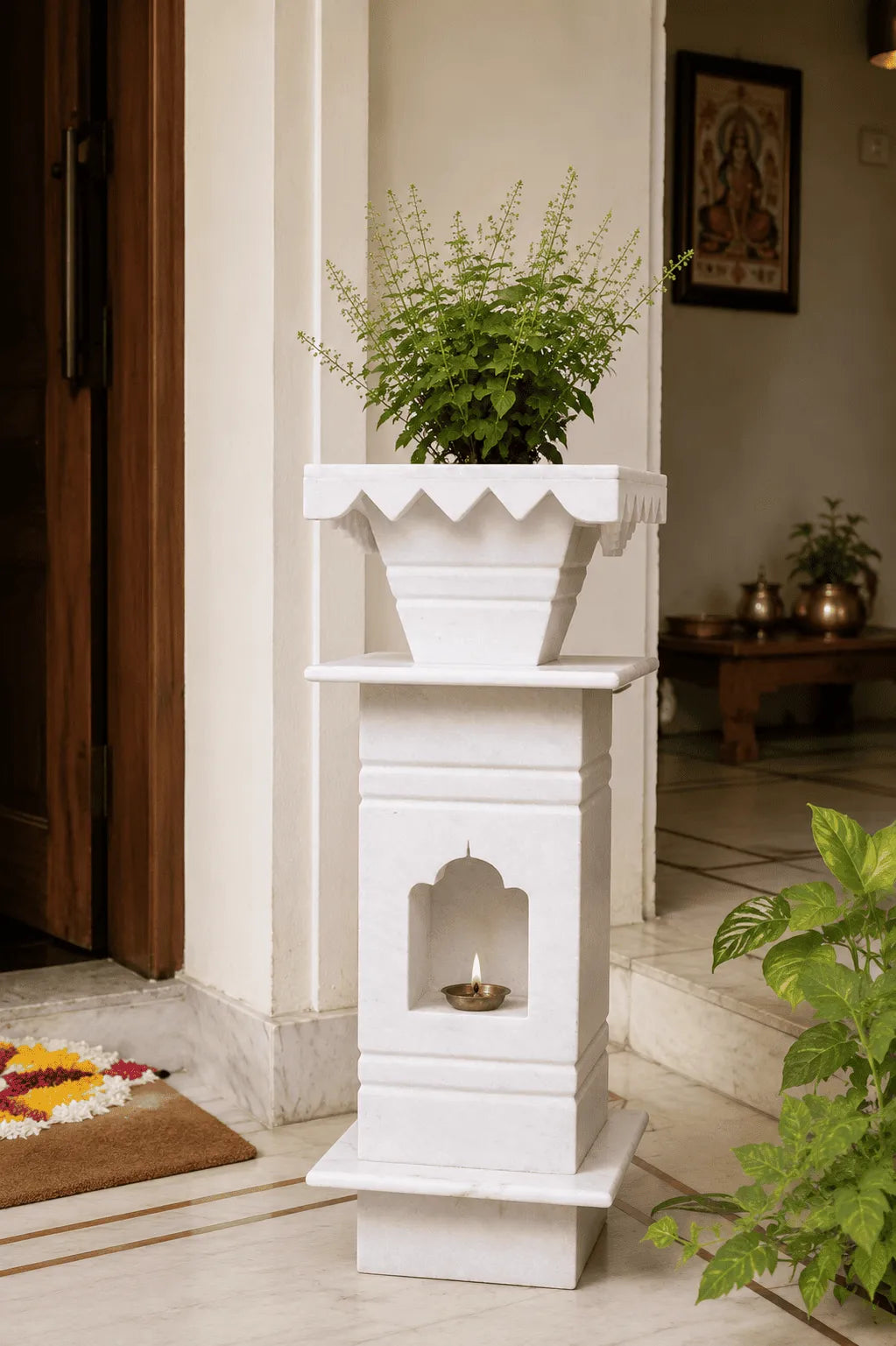 White Marble Tulsi Pot