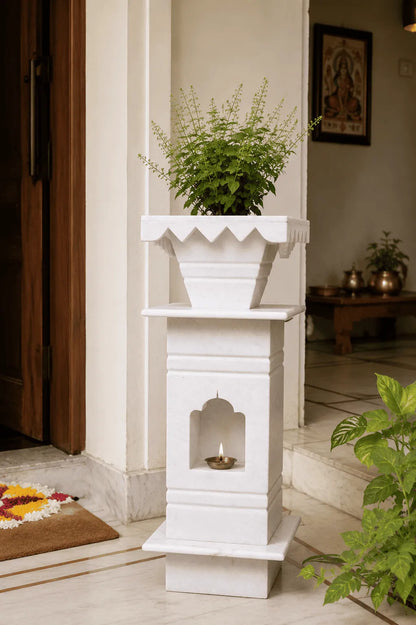 White Marble Tulsi Pot