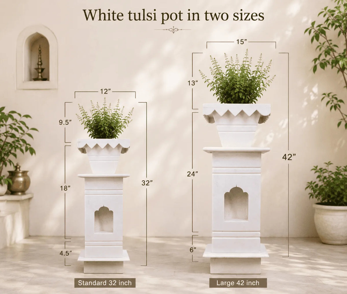 White Marble Tulsi Pot
