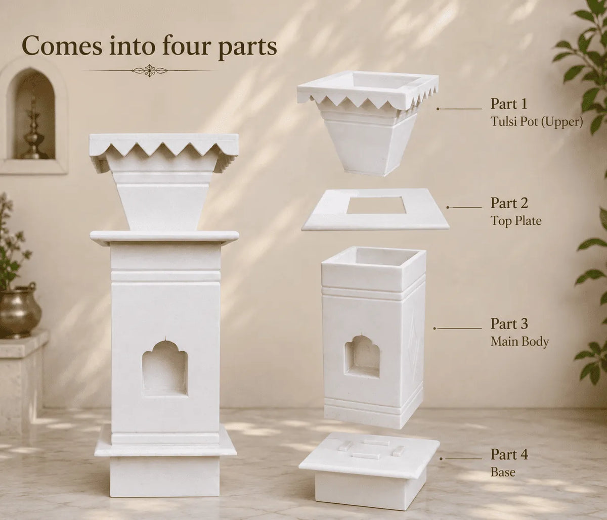White Marble Tulsi Pot