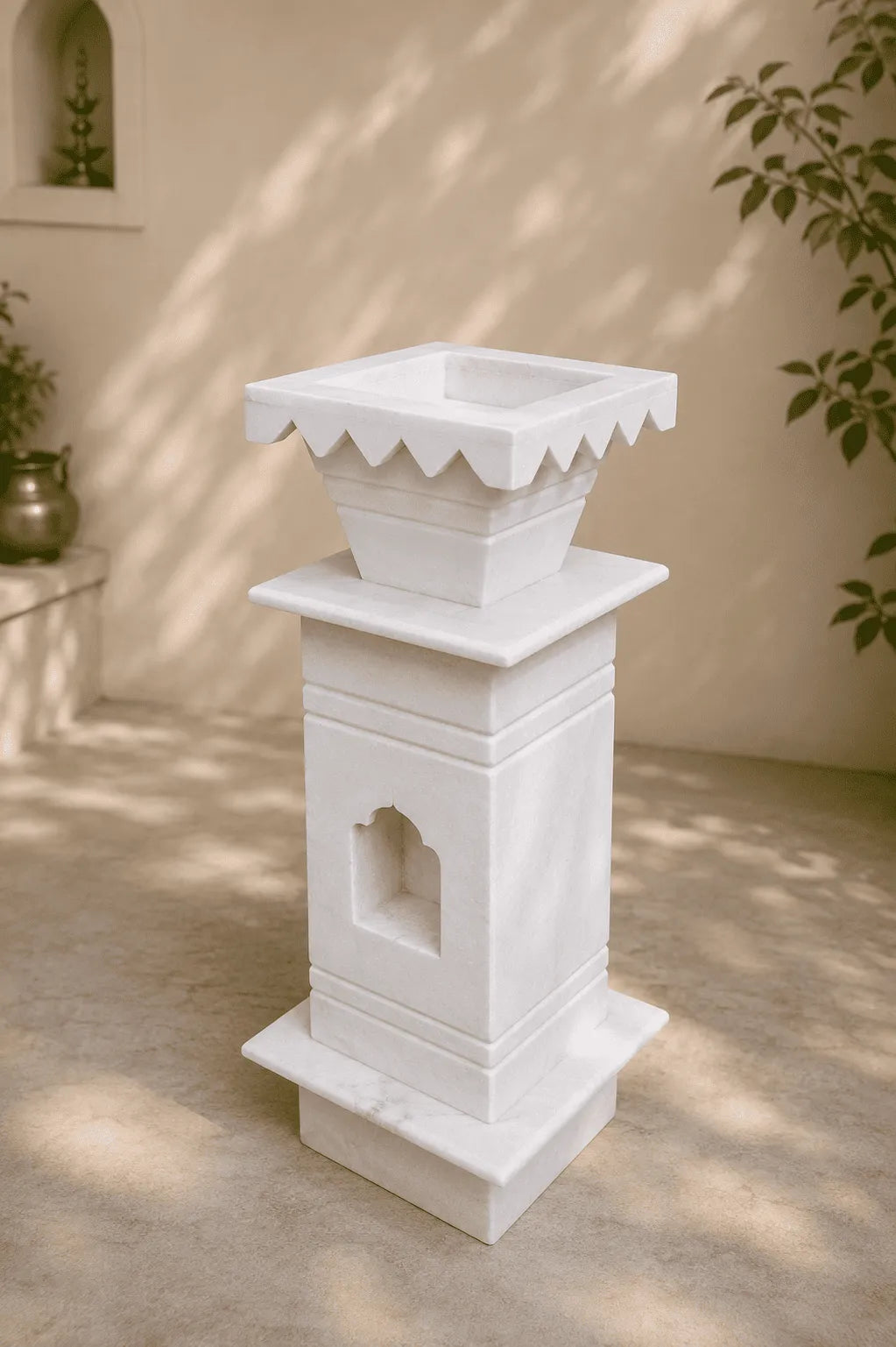 White Marble Tulsi Pot