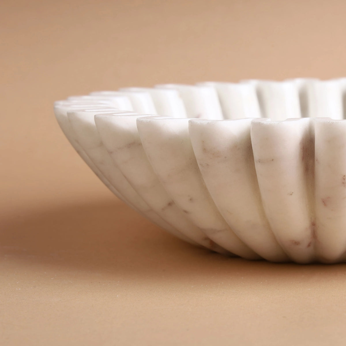 Blush Bowl - White Marble Fluted Bowl with Soft Veining