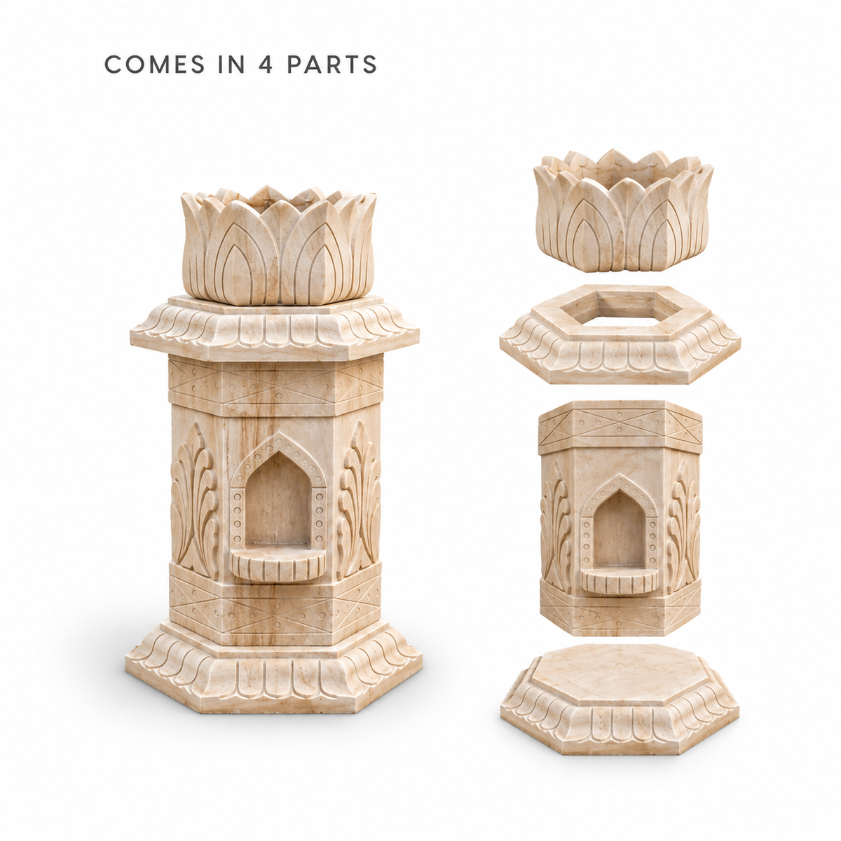 Carved Hexagonal Sandstone Tulsi Pot -