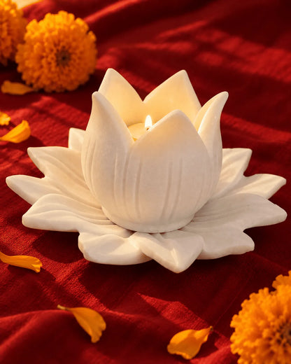 Marble Lotus Tealight Holder with Petal Base