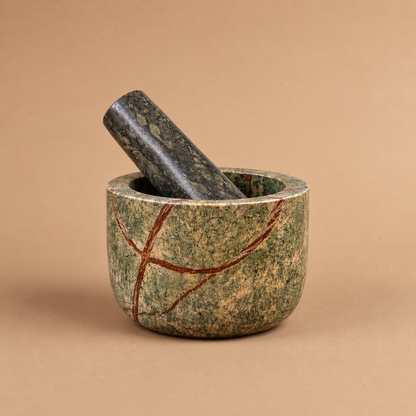 Bidasar Forest Green Mortar and Pestle (Khalbatta), 5 inch