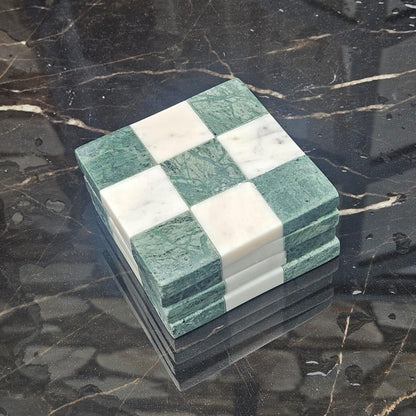 Green and White Marble Coasters, Checkered