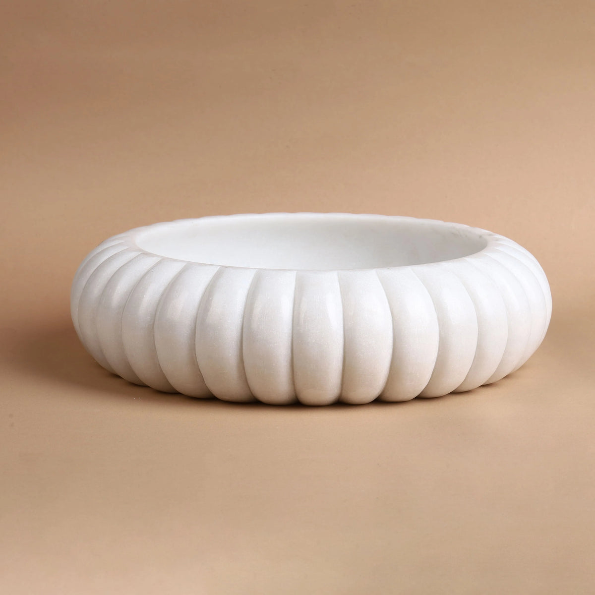 Cloud Urli - White Marble Ribbed Urli