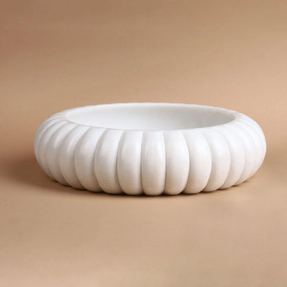 Cloud Urli - White Marble Ribbed Urli