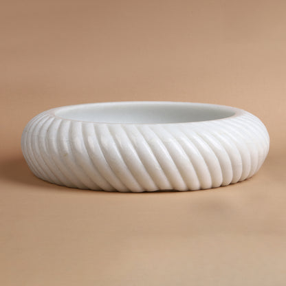 Swirl Urli - White Marble Twisted-Rib Urli