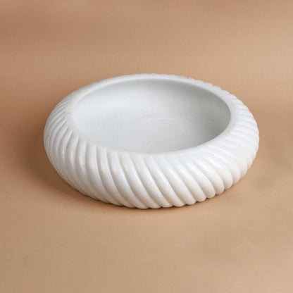 Swirl Urli - White Marble Twisted-Rib Urli