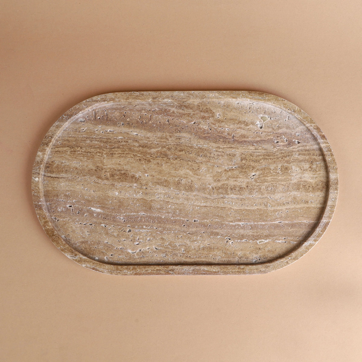 Pebble Tray - Brown Travertine Oval Tray