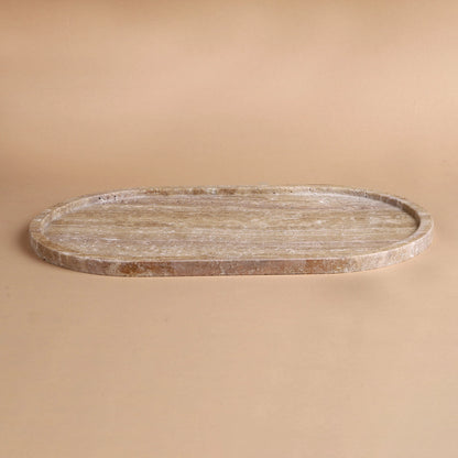 Pebble Tray - Brown Travertine Oval Tray