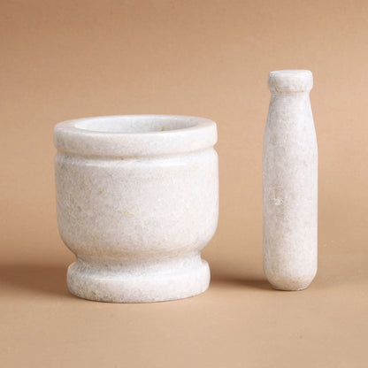 White Marble Mortar and Pestle (Khalbatta), 4 inch