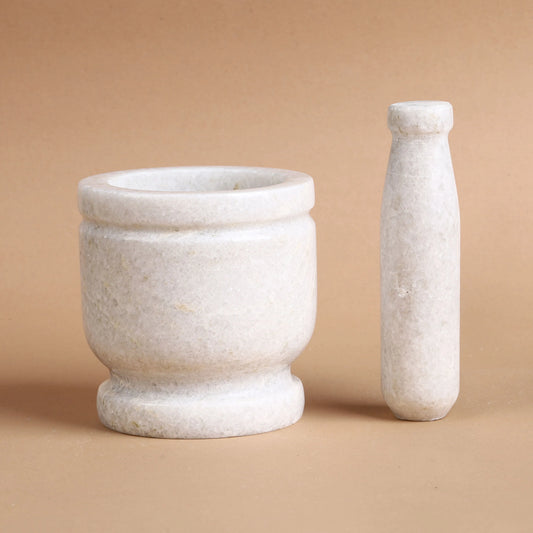 White Marble Mortar and Pestle (Khalbatta), 4 inch