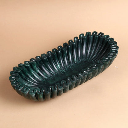 Fern Bowl - Green Marble Oval Fluted Bowl