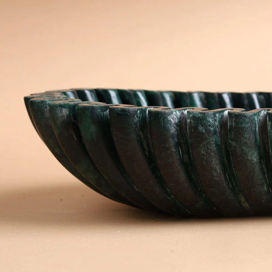 Fern Bowl - Green Marble Oval Fluted Bowl