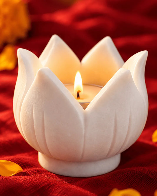 Marble Lotus Tealight Holder with Petal Base