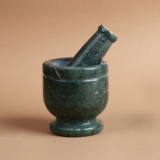 Green Marble Mortar and Pestle (Khalbatta), Footed, 4 inch