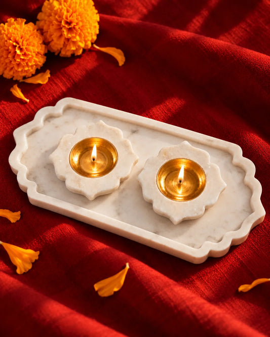 Scalloped Marble Serving Tray (Rectangular)