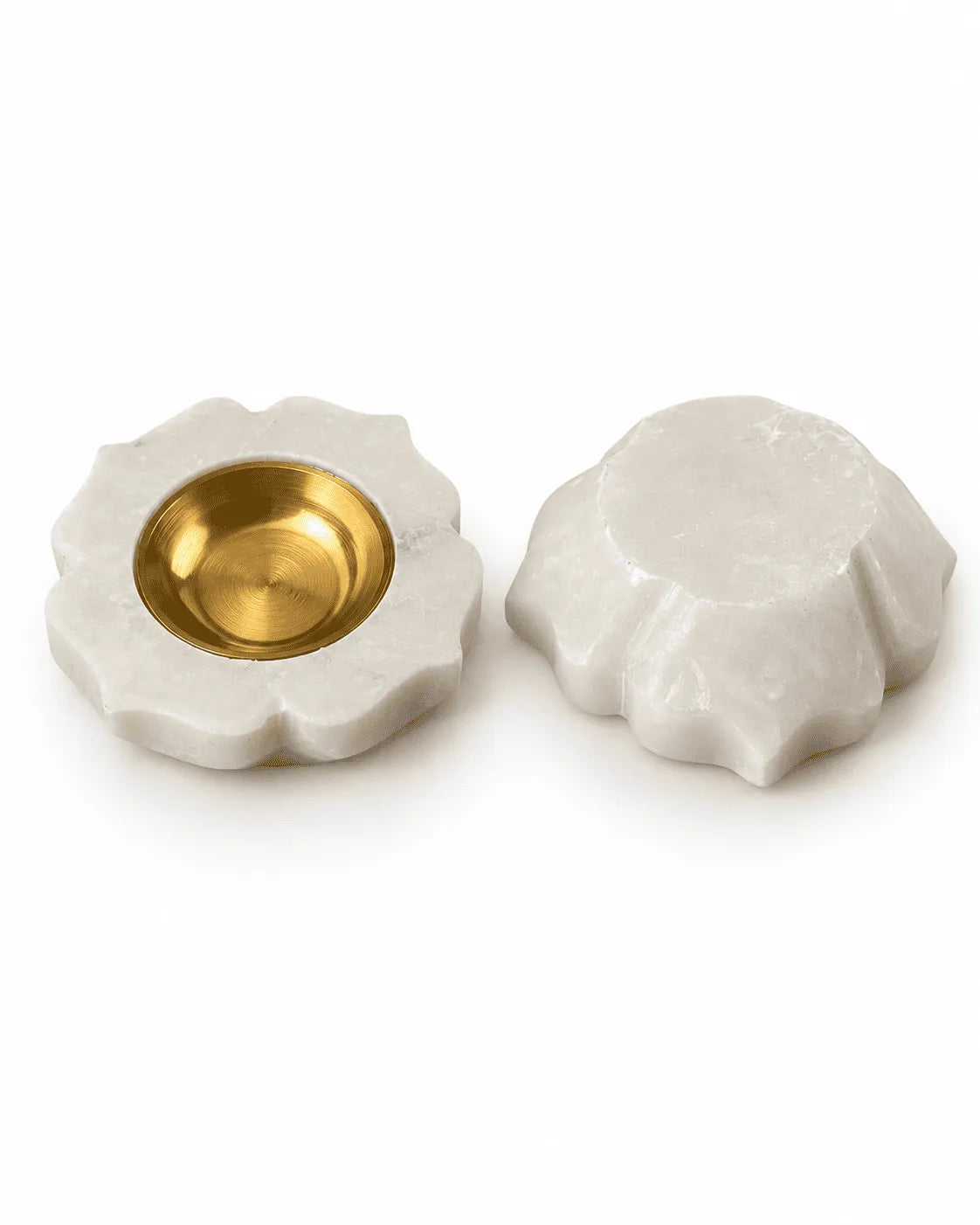 Marble Lotus Diya with Brass Cup (Pair)