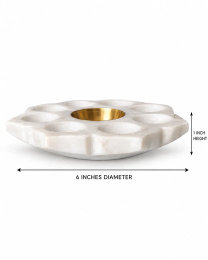Marble Lotus Tealight Holder with 8 Cups and Brass Bowl
