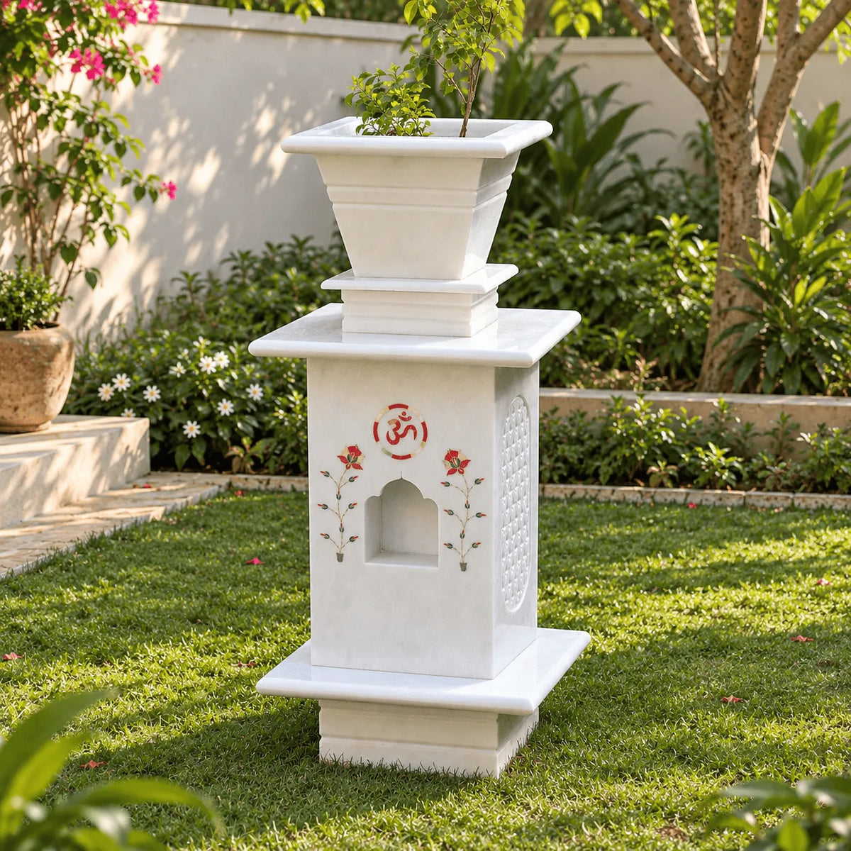 Inlay Work Marble Tulsi Pot